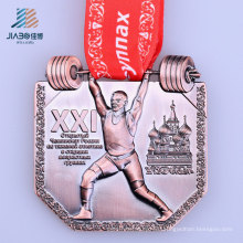 Hot Sell Alloy Casting 3D Bronze Custom Powerlifting Medal with Ribbon